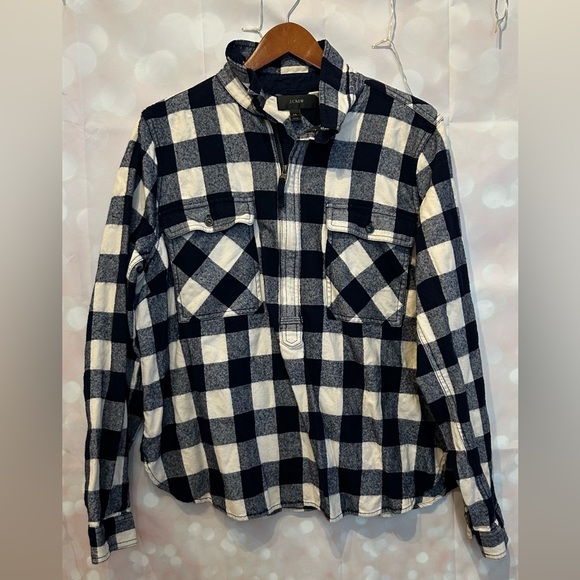 J Crew XXL Navy Blue Buffalo Plaid Wool Blend Pullover Quarter Zip Plus 2X - Picture 2 of 6